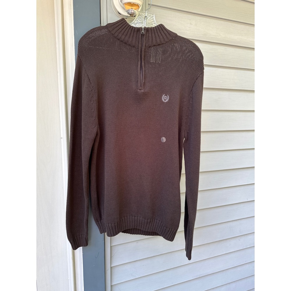 Chaps Mens Brown 100% Cotton Quarter Zip Pullover Sweater Size Medium Logo Knit